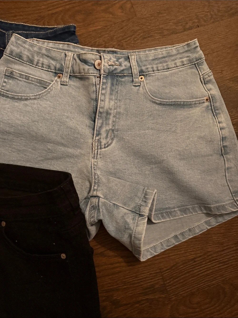 Women's Denim Shorts Trio - Black, Dark Blue & Light Blue